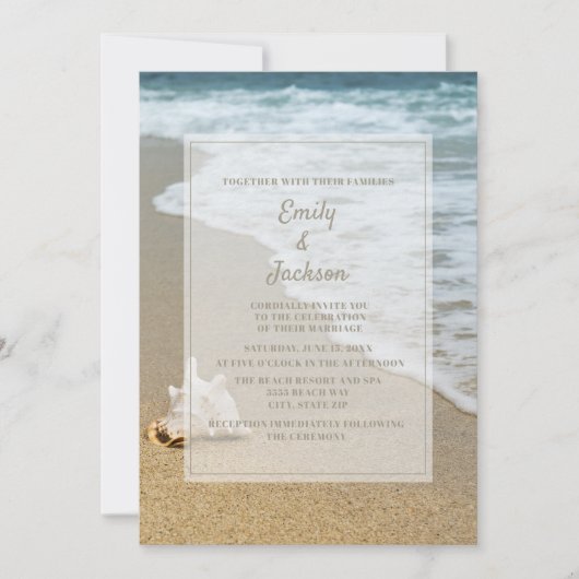Strand Ozean Muschel Sandstrand Hochzeit Einladung (Vorderseite)