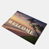 Strand, Ozean, Palm, Sonnenuntergang, Willkommen Fußmatte (Schrägansicht)