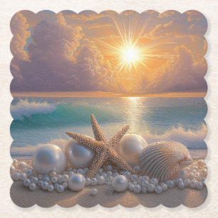 Strand Ozean Sonnenuntergang Muscheln Perlen Untersetzer