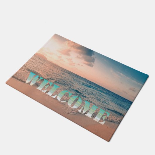 Strand, Ozean, Sonnenuntergang, Willkommen Fußmatte (Schrägansicht)