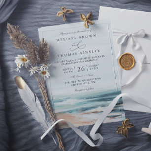 Strand Ozean Ziel Elegante Moderne Hochzeit Einladung