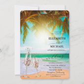 Strand, Palm, Sonne, Lichter, Glasfaser-Hochzeit Einladung (Vorderseite)