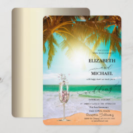 Strand, Palm, Sonne, String-Lichter, Glasschreiber Einladung