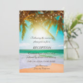 Strand,Palm,Sonne,String Lights Script Empfang Einladung (Stehend Vorderseite)