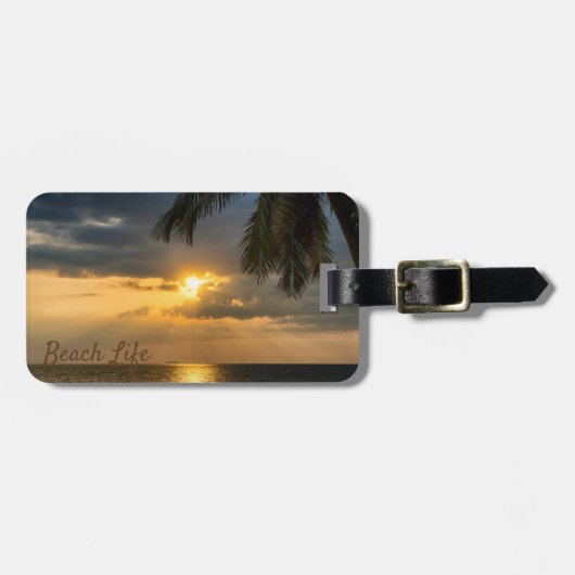 Strand, Palm, Sonnenuntergang - Personalisiert Gepäckanhänger (Vorderseite horizontal)