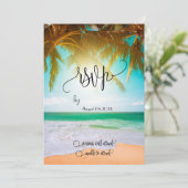 Strand, Palm, Sun, String Lights Script-UAWG Einladung (Stehend Vorderseite)