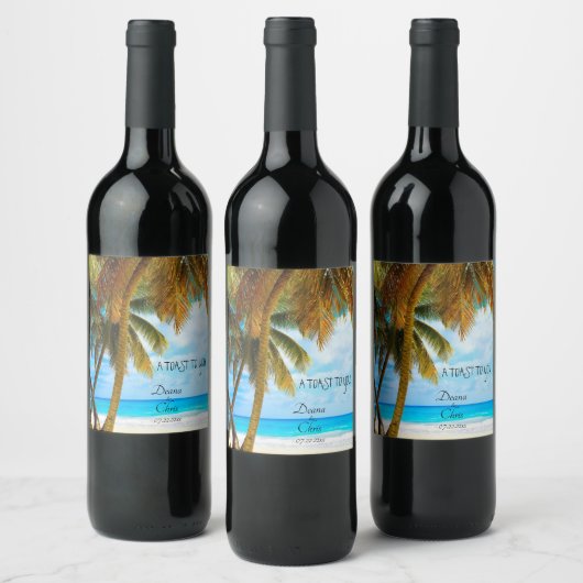Strand, Palmen, Hochzeiten im Ozean Weinetikett (Flaschen)