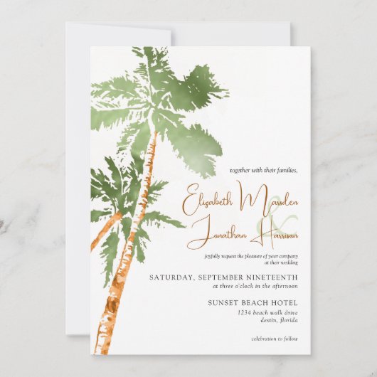 Strand Palmen Kupfer tropische Destination Einladung (Vorderseite)