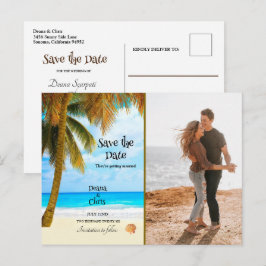Strand, Palmen, Ozean, Save the Date Hochzeit Postkarte