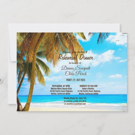 Strand, Palmen Trees Ozean Zielort Probe Einladung (Vorderseite)