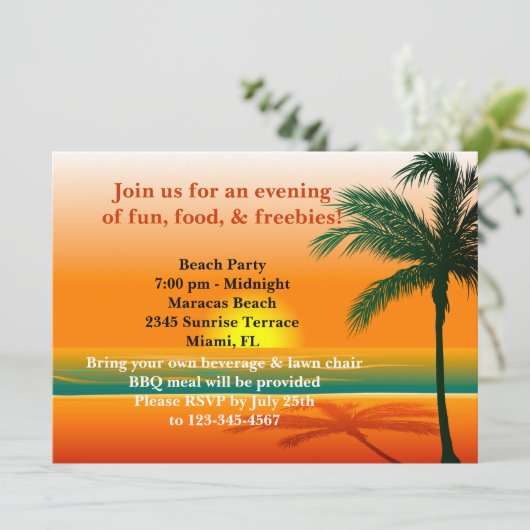 Strand-Party Einladung (Stehend Vorderseite)