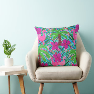 Strand-Party-Flamingos und Palmenthrow-Kissen Kissen