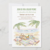 Strand Picknick Tropischer Palmenbaum Geburtstag Einladung (Vorderseite)