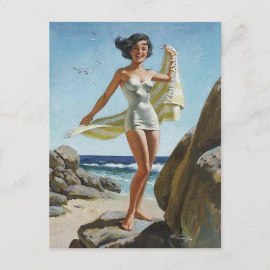 Strand PinUp Postkarte (Vorderseite)