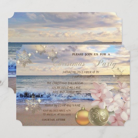 Strand, Plumeria, Weihnachtsbälle Corporate Party Einladung (Vorne/Hinten)