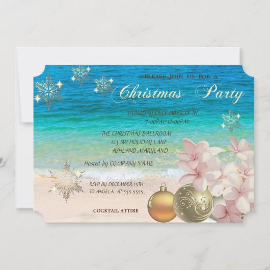 Strand, Plumeria, Weihnachtsbälle Corporate Party Einladung (Vorderseite)