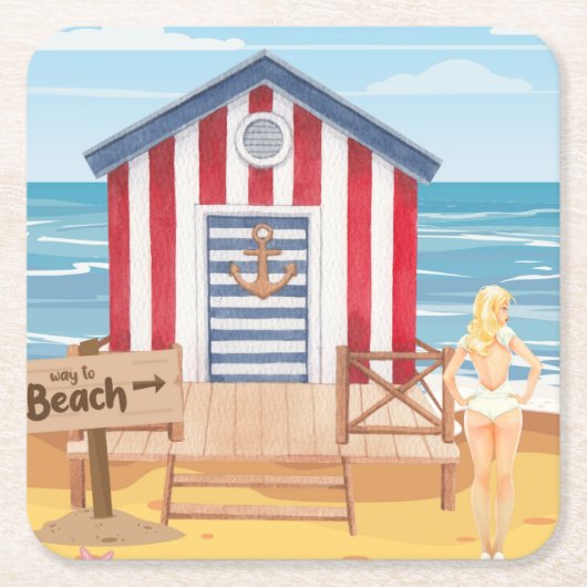 Strand Rechteckiger Pappuntersetzer (Vorderseite)