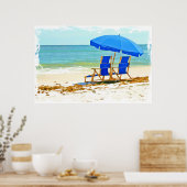 Strand, Regenschirm und Stühle am Strand Poster (Küche)