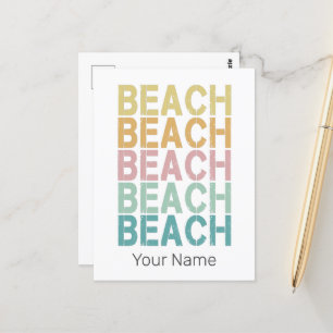 Strand Retro-Letterning Vintage-Urlaub Sommer Postkarte