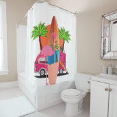 Strand Retro Surf Thema mit Flamingo Duschvorhang (Beispiel)
