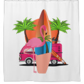 Strand Retro Surf Thema mit Flamingo Duschvorhang (Vorderseite)