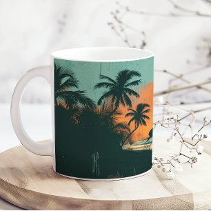 Strand Retro Surfen Sonnenuntergang Name hinzufüge Kaffeetasse