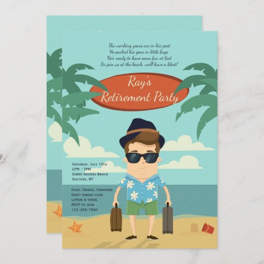 Strand-Ruhestands-Party Einladung (Vorne/Hinten)