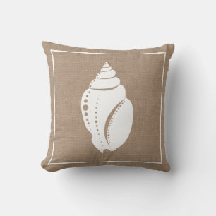 Strand Rustikal White Seashell & Imitate Burlap Kissen