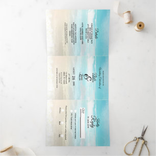 Strand-Rustikale-Küsten-Trifold-Hochzeitsprogramm Dreifach Gefaltete Einladung