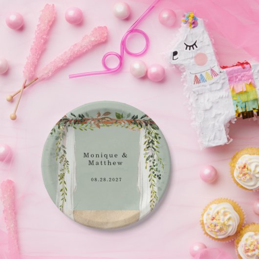 Strand Sand Canopy Elegante Tropical Moderne Hochz Pappteller (Party)