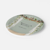 Strand Sand Canopy Elegante Tropical Moderne Hochz Pappteller (Schrägansicht)