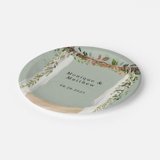 Strand Sand Canopy Elegante Tropical Moderne Hochz Pappteller (Schrägansicht)