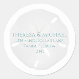 Strand Sand Dollar Einfache Rücksendeadresse Runder Aufkleber