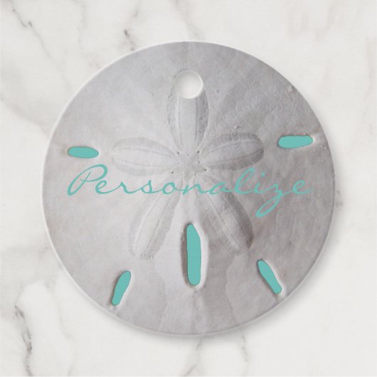 Strand Sand Dollar Sommer türkis weiß Geschenkanhänger (Vorderseite)