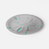 Strand Sand Dollar Sommer türkis weiß Pappteller (Schrägansicht)