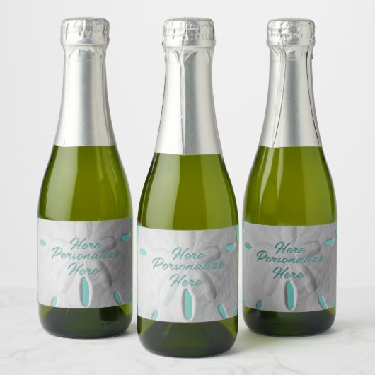 Strand Sand Dollar Sommer türkis weiß Schaumweinetikett (Flaschen)