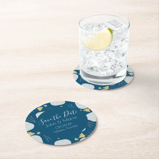 Strand Sand Dollars Botanisch Save the Date Runder Pappuntersetzer (Vor Ort)