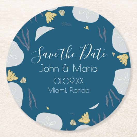 Strand Sand Dollars Botanisch Save the Date Runder Pappuntersetzer (Vorderseite)
