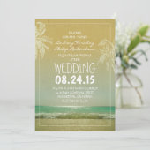 Strand Sand Meer Wellen & Palmen Hochzeitsempfang Einladung (Stehend Vorderseite)