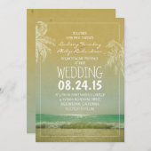 Strand Sand Meer Wellen & Palmen Hochzeitsempfang Einladung (Vorne/Hinten)