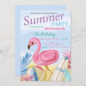 Strand, Sand Pink Flamingos Geburtstagsparty Einladung (Vorne/Hinten)