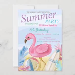 Strand, Sand Rosa Flamingos Geburtstagsfeier Einladung
