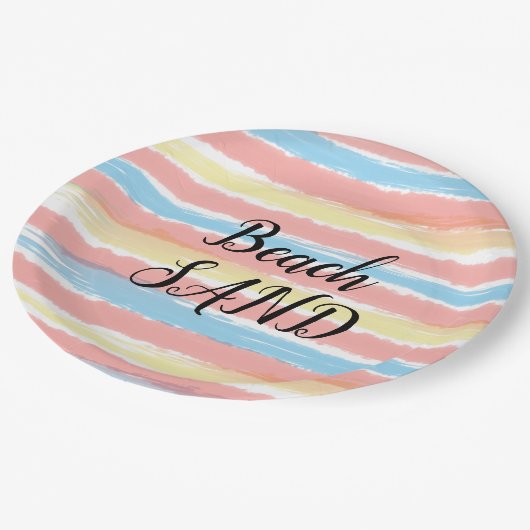 Strand Sand Rosa Gelb Farbe Wasser Pappteller (Schrägansicht)