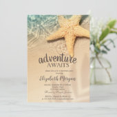 Strand, Sand, Sea star Retirement Party Einladung (Stehend Vorderseite)