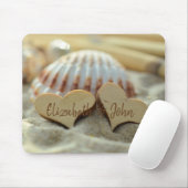 Strand, Sand, Seashell, Holzherzen - Personalisier Mousepad (Mit Mouse)