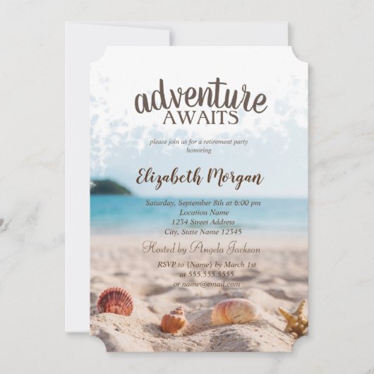 Strand, Sand, Seashells Retirement Party Einladung (Vorderseite)