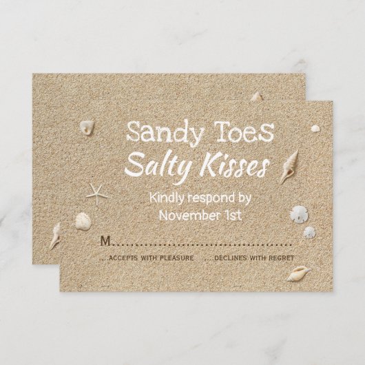 Strand Sand und weiße Typografie UAWG RSVP Karte (Vorne/Hinten)