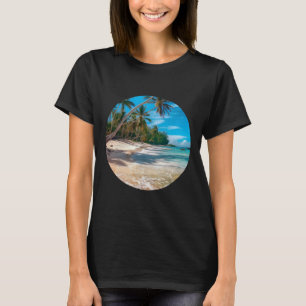 Strand Sand Weiß Szene Palmen Blau Sommer Urlaub T-Shirt