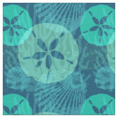 Strand SandDollars und Seashells Blue Aqua Stoff (Nahaufnahme)