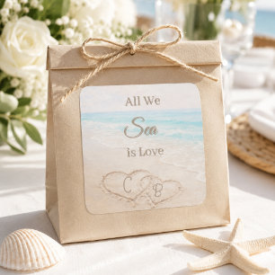 Strand Sanddünen Herzen Hochzeit Quadratischer Aufkleber